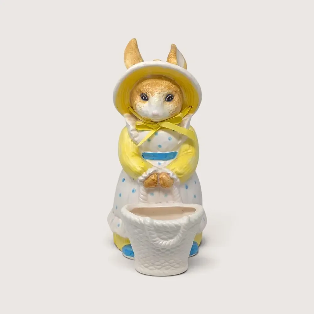 Vintage Dept 56 Ceramic Rabbit Planter Figurine